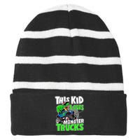 Cute Monster Truck Boys Girls This Loves Monster Trucks Striped Beanie with Solid Band