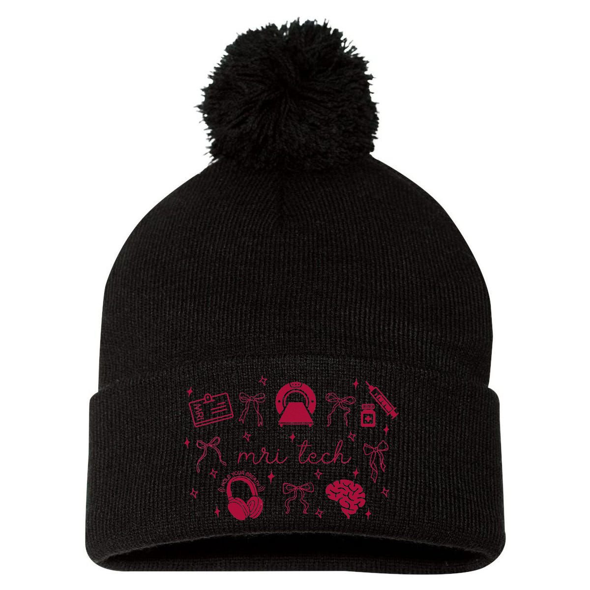 Coquette MRI Tech Magnetic Resonance Imaging Tech RAD Tech Pom Pom 12in Knit Beanie