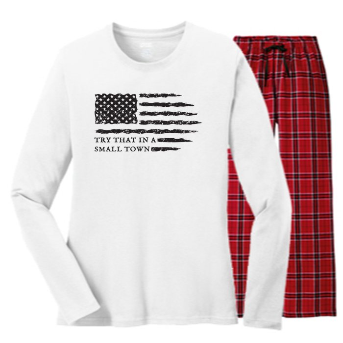 Country Music Us Flag Women's Long Sleeve Flannel Pajama Set 