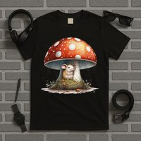 Cute Mouse Under A Mushroom In The Rain T-Shirt