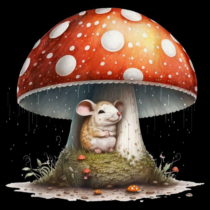 Cute Mouse Under A Mushroom In The Rain T-Shirt