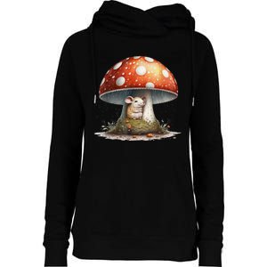 Cute Mouse Under A Mushroom In The Rain Womens Funnel Neck Pullover Hood