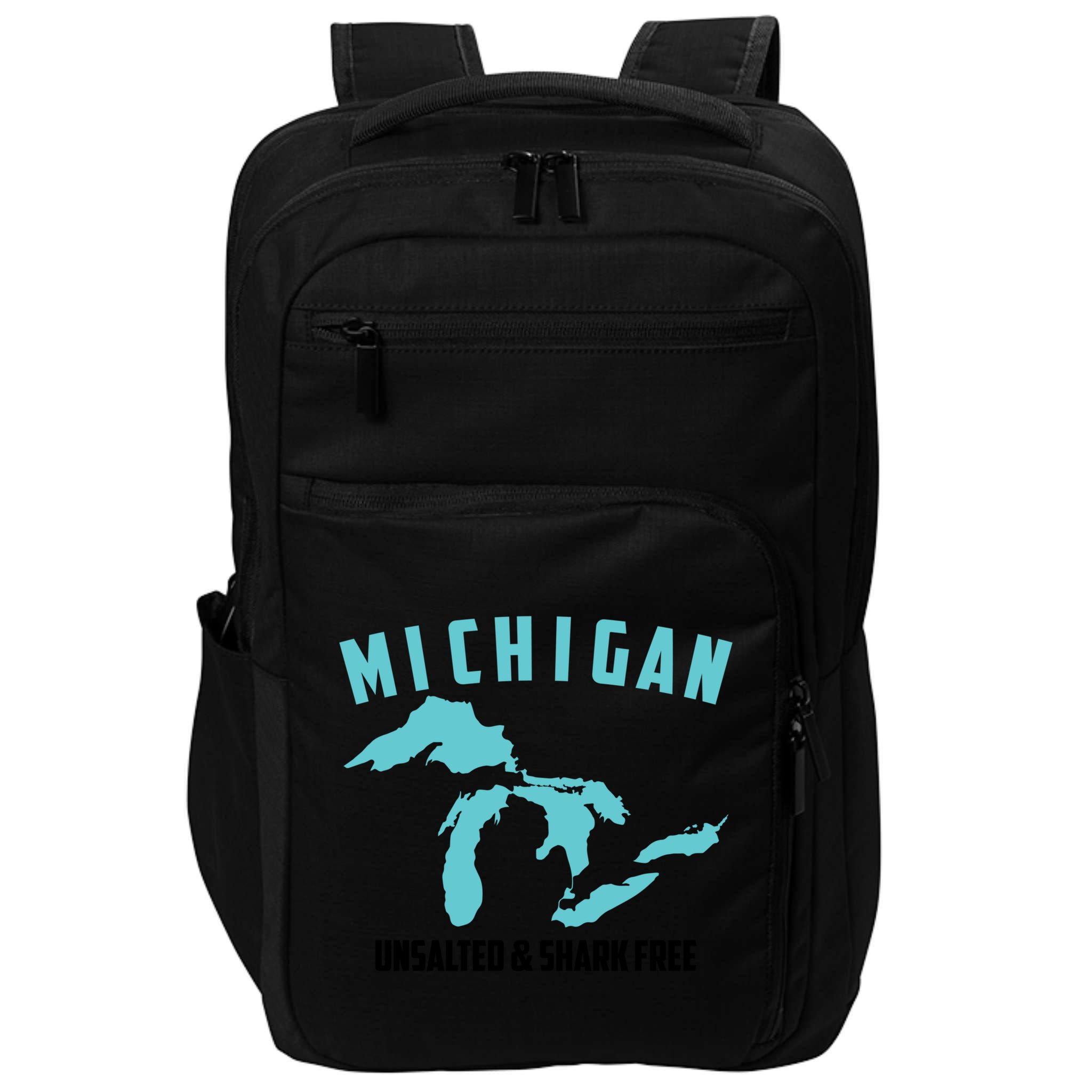 Cool Michigan Unsalted And Shark Free Funny Fisher Gift Impact Tech Backpack