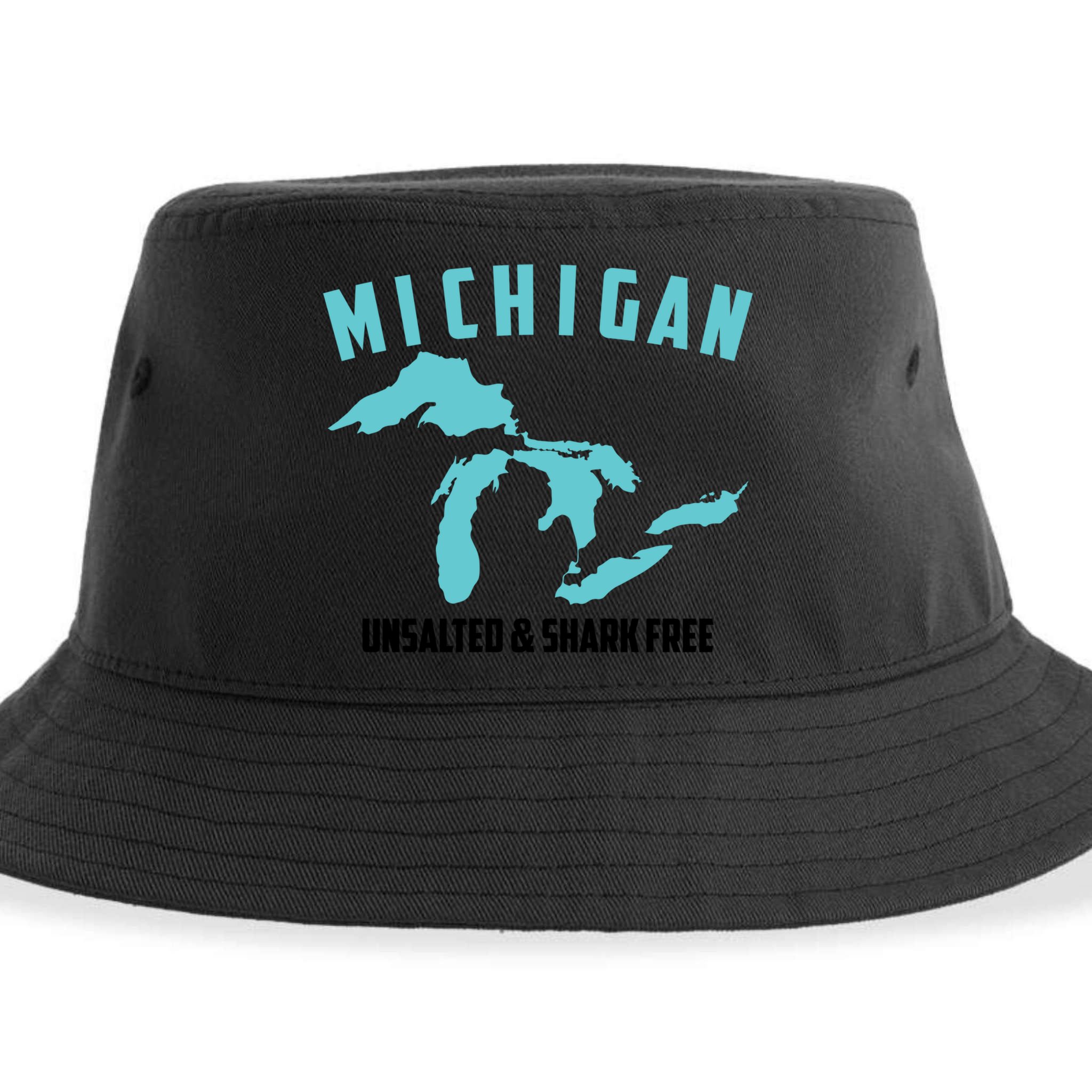 Cool Michigan Unsalted And Shark Free Funny Fisher Gift Sustainable Bucket Hat