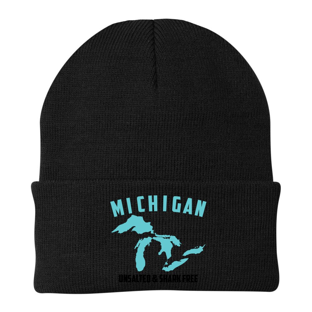 Cool Michigan Unsalted And Shark Free Funny Fisher Gift Beanie