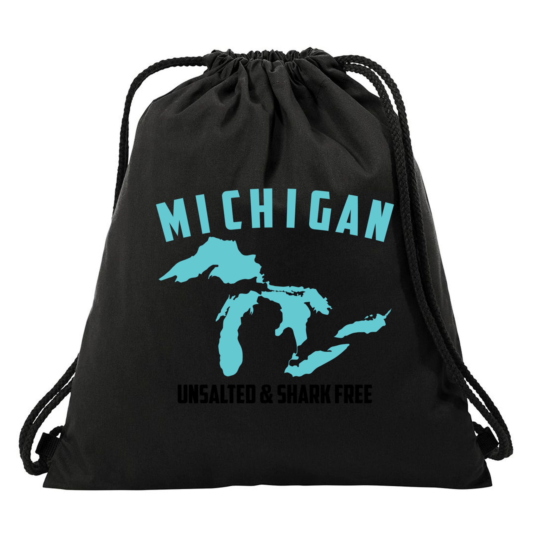 Cool Michigan Unsalted And Shark Free Funny Fisher Gift Drawstring Bag