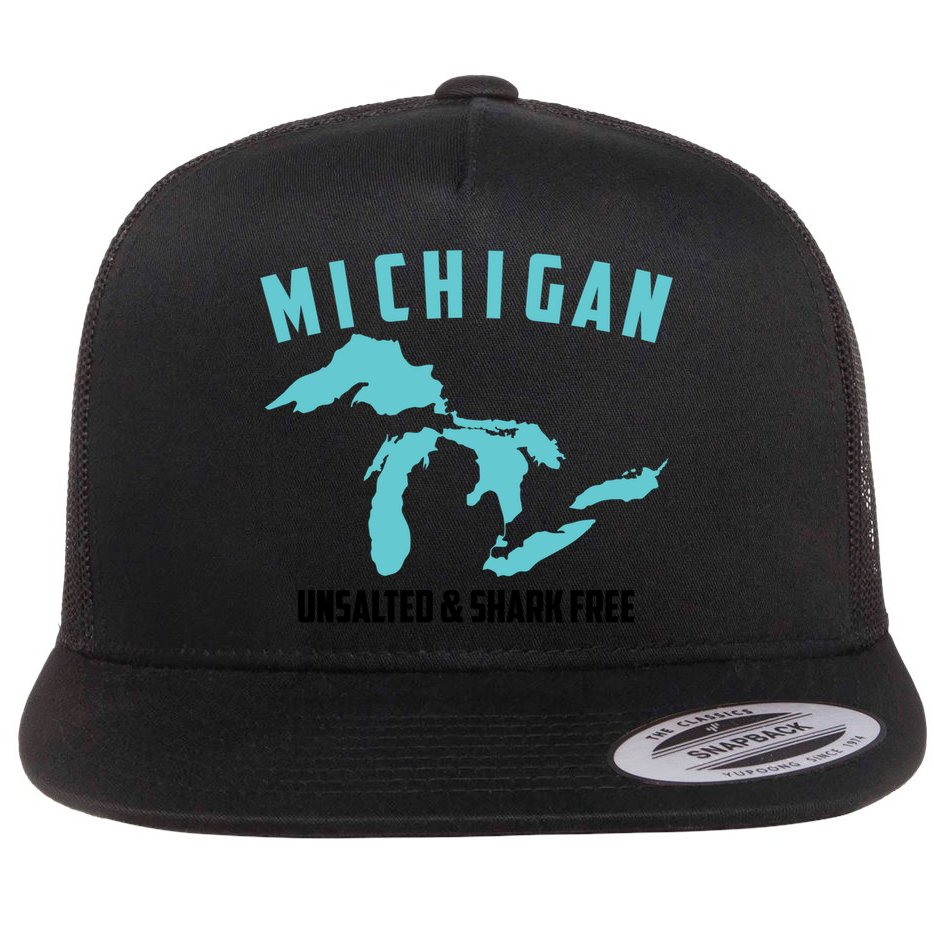 Cool Michigan Unsalted And Shark Free Funny Fisher Gift Flat Bill Trucker Hat