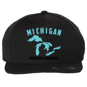 Cool Michigan Unsalted And Shark Free Funny Fisher Gift Wool Snapback Cap