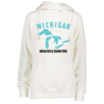 Cool Michigan Unsalted And Shark Free Funny Fisher Gift Womens Funnel Neck Pullover Hood