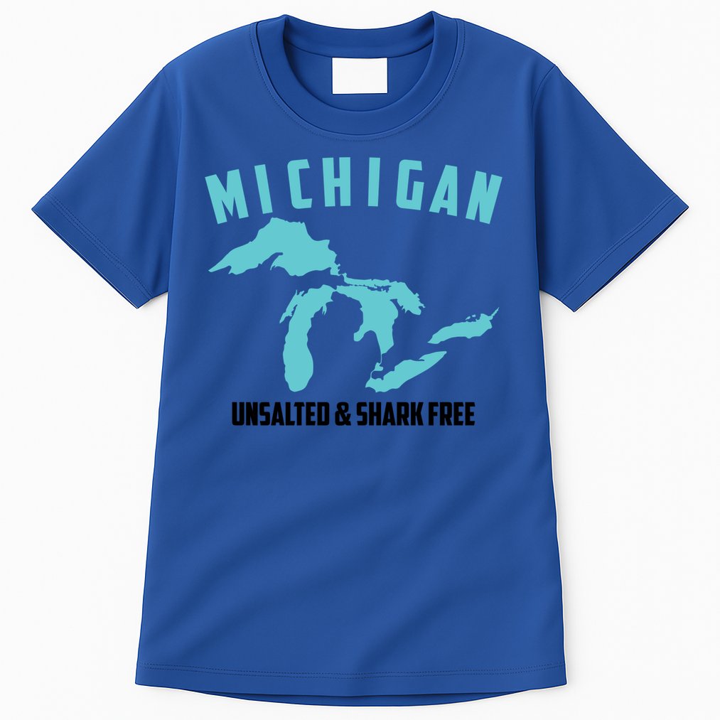 Cool Michigan Unsalted And Shark Free Funny Fisher Gift Tall T-Shirt