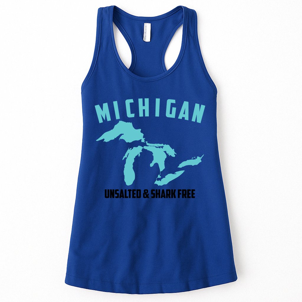 Cool Michigan Unsalted And Shark Free Funny Fisher Gift Womens Tank Top