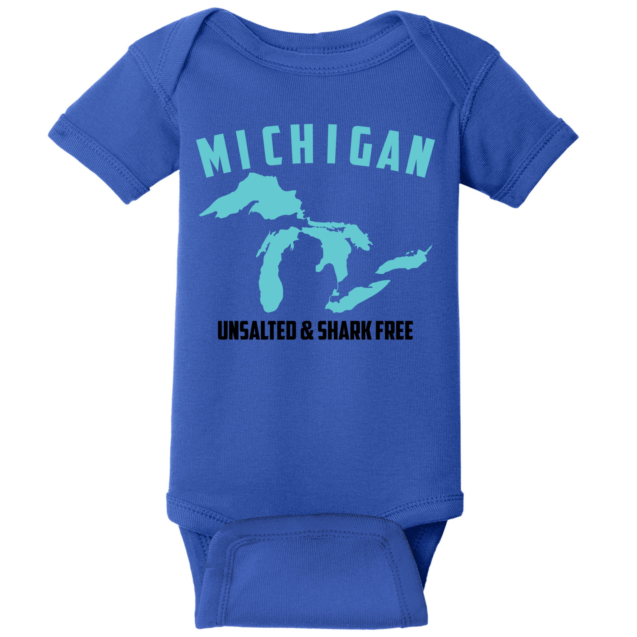 Cool Michigan Unsalted And Shark Free Funny Fisher Gift Baby Bodysuit