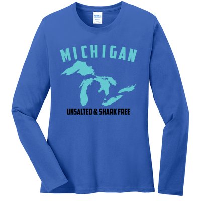 Cool Michigan Unsalted And Shark Free Funny Fisher Gift Ladies Long Sleeve Shirt