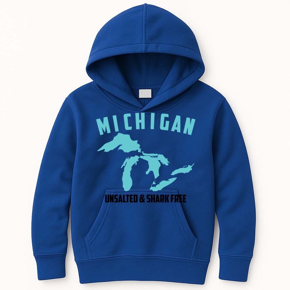 Cool Michigan Unsalted And Shark Free Funny Fisher Gift Kids Hoodie