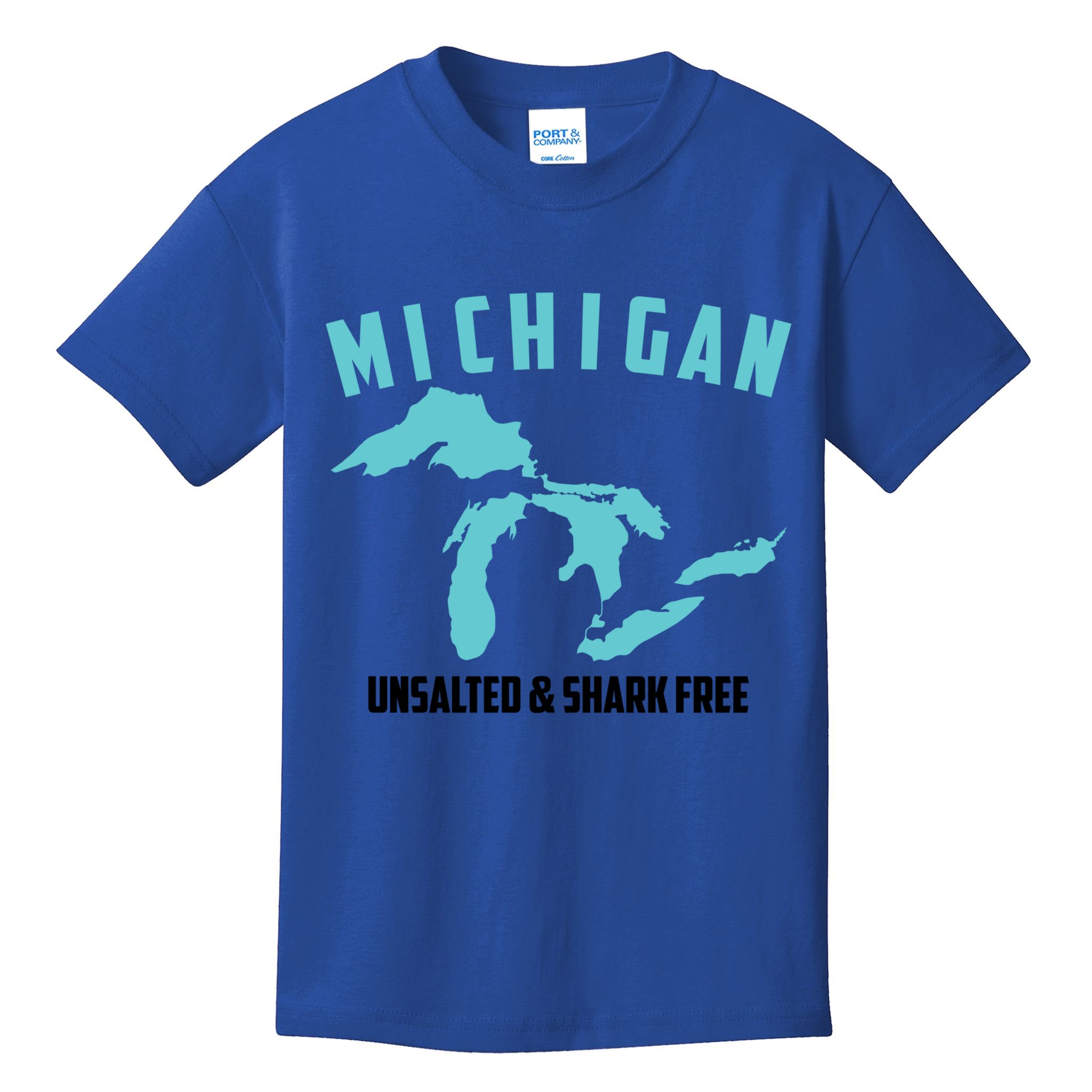 Cool Michigan Unsalted And Shark Free Funny Fisher Gift Kids T-Shirt