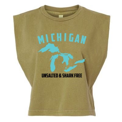 Cool Michigan Unsalted And Shark Free Funny Fisher Gift Garment-Dyed Women's Muscle Tee