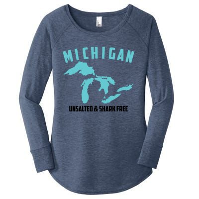 Cool Michigan Unsalted And Shark Free Funny Fisher Gift Women's Perfect Tri Tunic Long Sleeve Shirt