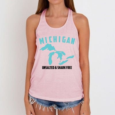 Cool Michigan Unsalted And Shark Free Funny Fisher Gift Women's Knotted Racerback Tank