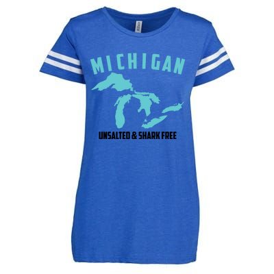 Cool Michigan Unsalted And Shark Free Funny Fisher Gift Enza Ladies Jersey Football T-Shirt