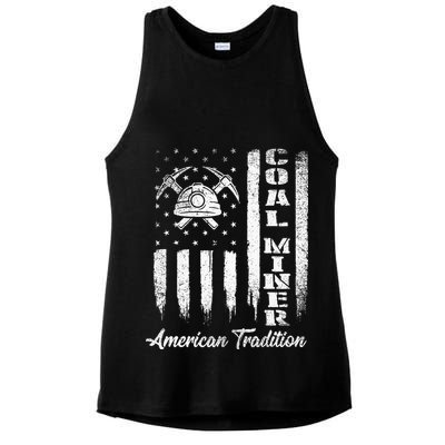 Coal Miner Usa Flag Patriotic Underground Mining Laborer Ladies PosiCharge Tri-Blend Wicking Tank