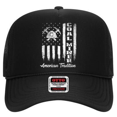 Coal Miner Usa Flag Patriotic Underground Mining Laborer High Crown Mesh Back Trucker Hat