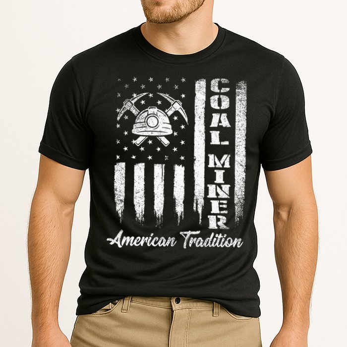 Coal Miner Usa Flag Patriotic Underground Mining Laborer Performance Shirt