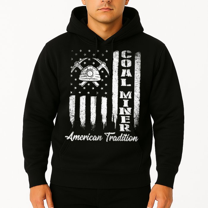 Coal Miner Usa Flag Patriotic Underground Mining Laborer Hoodie