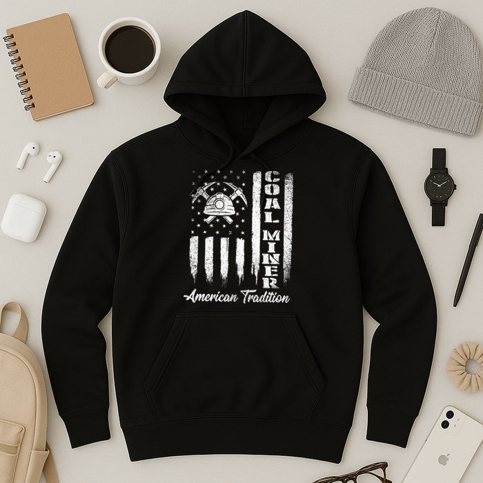 Coal Miner Usa Flag Patriotic Underground Mining Laborer Hoodie