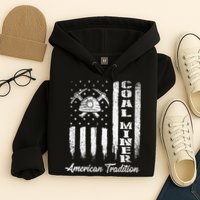 Coal Miner Usa Flag Patriotic Underground Mining Laborer Hoodie