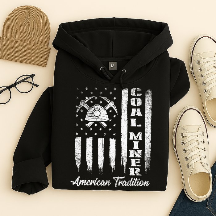 Coal Miner Usa Flag Patriotic Underground Mining Laborer Hoodie