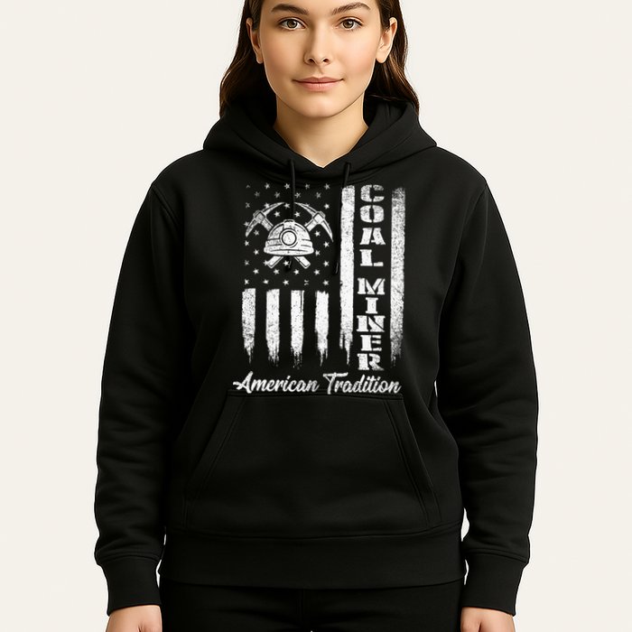Coal Miner Usa Flag Patriotic Underground Mining Laborer Hoodie