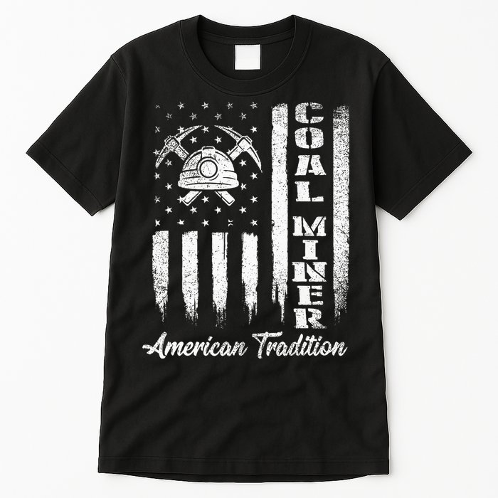 Coal Miner Usa Flag Patriotic Underground Mining Laborer Tall T-Shirt
