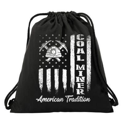 Coal Miner Usa Flag Patriotic Underground Mining Laborer Drawstring Bag