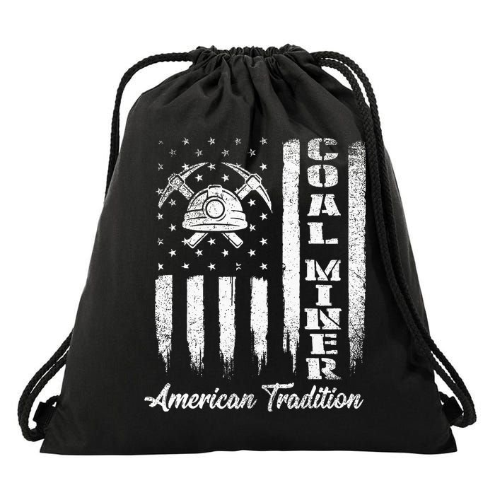 Coal Miner Usa Flag Patriotic Underground Mining Laborer Drawstring Bag