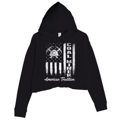 Coal Miner Usa Flag Patriotic Underground Mining Laborer Crop Fleece Hoodie