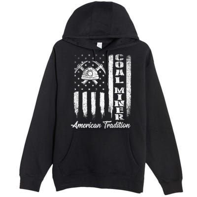 Coal Miner Usa Flag Patriotic Underground Mining Laborer Premium Pullover Hoodie