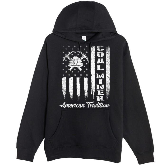 Coal Miner Usa Flag Patriotic Underground Mining Laborer Premium Pullover Hoodie