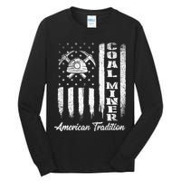 Coal Miner Usa Flag Patriotic Underground Mining Laborer Tall Long Sleeve T-Shirt