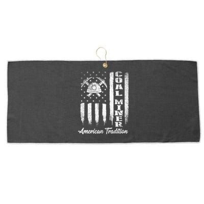 Coal Miner Usa Flag Patriotic Underground Mining Laborer Large Microfiber Waffle Golf Towel