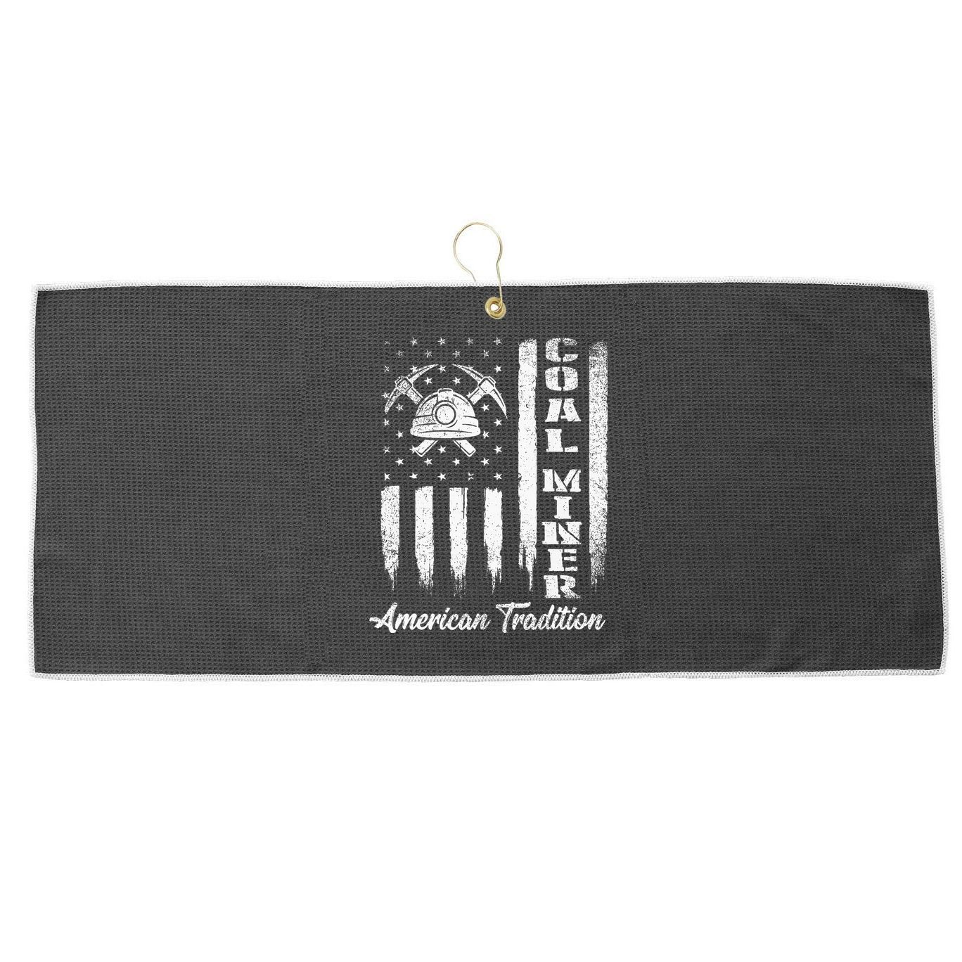 Coal Miner Usa Flag Patriotic Underground Mining Laborer Large Microfiber Waffle Golf Towel