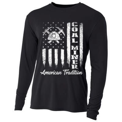 Coal Miner Usa Flag Patriotic Underground Mining Laborer Cooling Performance Long Sleeve Crew