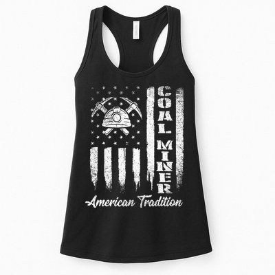 Coal Miner Usa Flag Patriotic Underground Mining Laborer Womens Tank Top