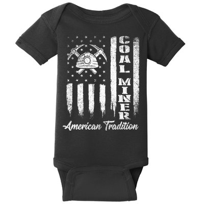 Coal Miner Usa Flag Patriotic Underground Mining Laborer Baby Bodysuit