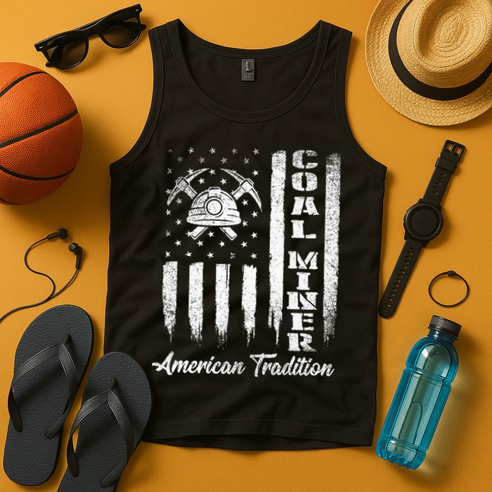 Coal Miner Usa Flag Patriotic Underground Mining Laborer Tank Top