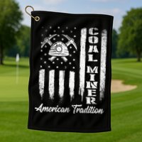 Coal Miner Usa Flag Patriotic Underground Mining Laborer Golf Towel