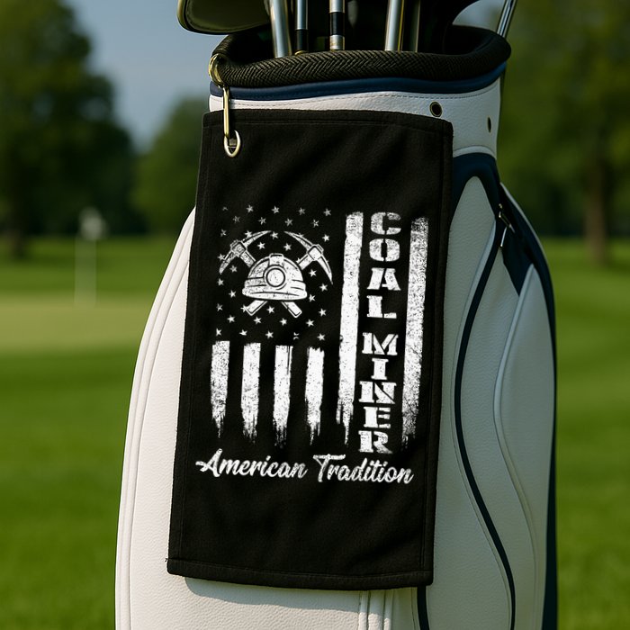 Coal Miner Usa Flag Patriotic Underground Mining Laborer Golf Towel
