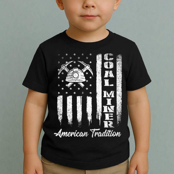 Coal Miner Usa Flag Patriotic Underground Mining Laborer Toddler T-Shirt