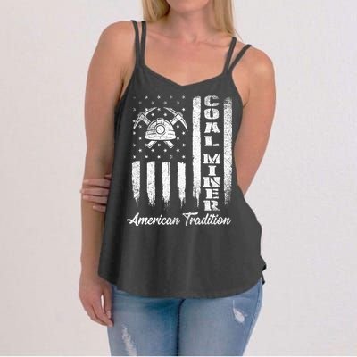 Coal Miner Usa Flag Patriotic Underground Mining Laborer Women's Strappy Tank