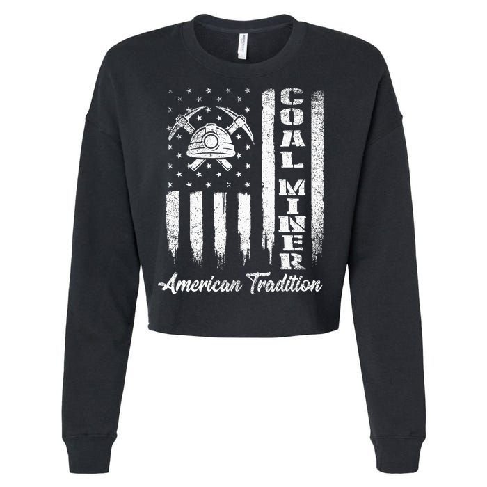 Coal Miner Usa Flag Patriotic Underground Mining Laborer Cropped Pullover Crew