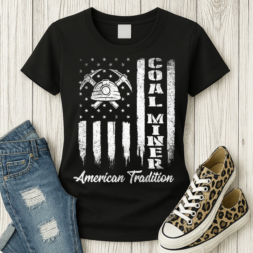 Coal Miner Usa Flag Patriotic Underground Mining Laborer Womens T-Shirt